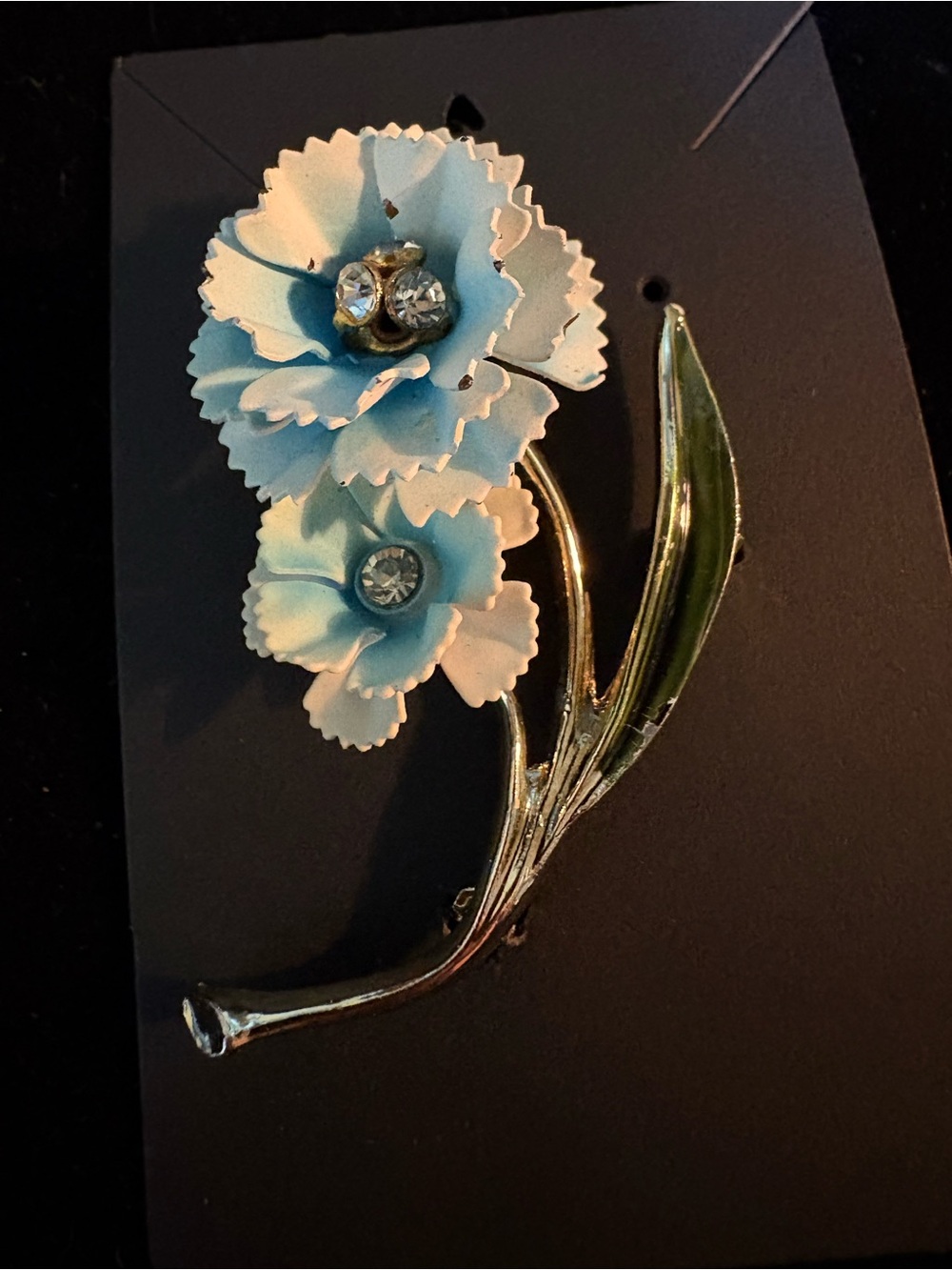 Floral Blue Enamel Brooch Pin - Elegant Home Accent Accessory